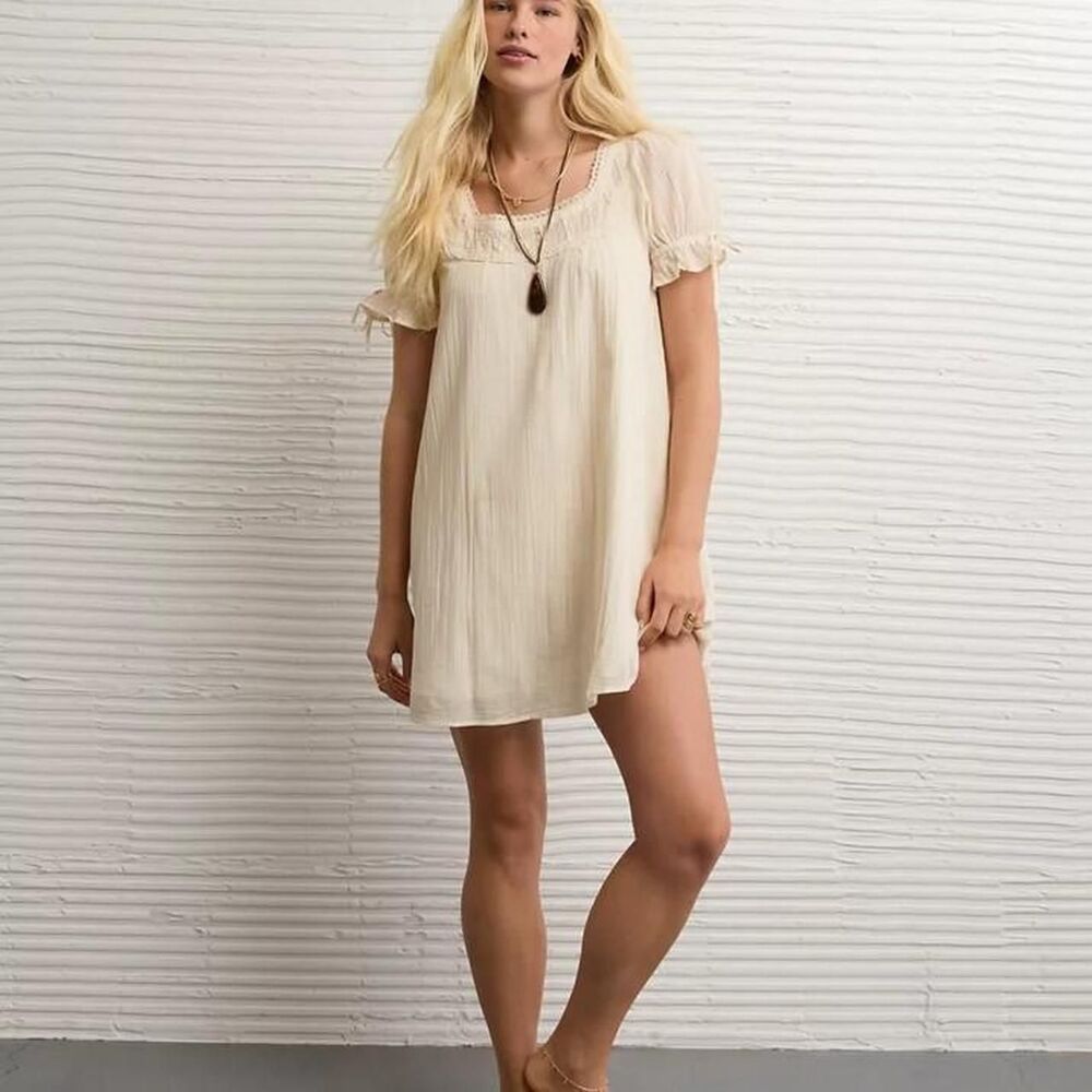 American-eagle Women's Cream and White Dress